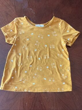 Girls' Mustard Cat Print - Short Sleeve Tee